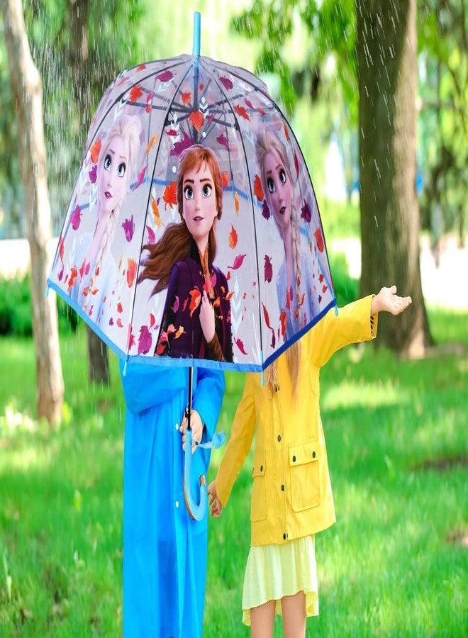 RSAAUD مظلة أميرة زرقاء مزينة بكشكشة من RSAAUD®، مظلة بتصميم أميرة، مظلات مطبوعة برسومات كرتونية للبنات، مظلات شفافة على شكل قبة للبنات، مظلة مطر للأطفال بلون عشوائي - Image 2